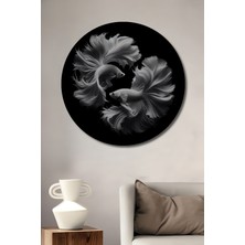 Teona Ahşap Iki Aslan Balığı Illüzyonu Yağlı Boya Görünümlü Ahşap Dekoratif Tablo Yuvarlak Duvar Tablosu