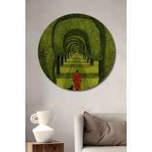 Teona Ahşap Baskılı Yeşil Koridor Köpek Yürüyüşü Yağlı Boya Görünümlü Dekoratif Ahşap Tablo Yuvarlak Duvar Tablosu