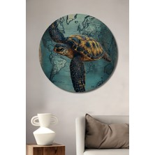 Teona Ahşap Büyük Kaplumbağa Dünya Haritası Yağlı Boya Görünümlü Dekoratif Ahşap Tablo Yuvarlak Duvar Tablosu