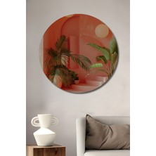 Teona Ahşap Tropik Bahçe Merdiveni Sulu Boya Görünümlü Dekoratif Ahşap Tablo Yuvarlak Duvar Tablosu