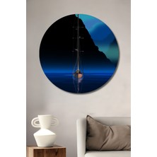 Teona Ahşap Yelkenli Gemi Sulu Boya Görünümlü Modern Sanat Ahşap Dekoratif Tablo Yuvarlak Duvar Tablosu