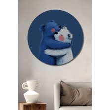 Teona Ahşap Sevgi Dolu Ayıcıklar Yağlı Boya Görünümlü Ahşap Dekoratif Tablo Yuvarlak Duvar Tablosu