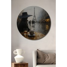 Teona Ahşap Yağlı Boya Görünümlü Paris Bulvarı Romantik Sahne Ahşap Dekoratif Tablo Yuvarlak Duvar Tablosu