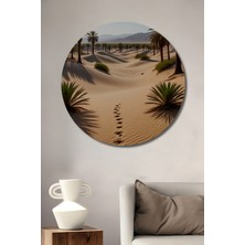 Teona Ahşap Çöl Esintisi Yağlı Boya Görünümlü Dekoratif Ahşap Tablo Yuvarlak Duvar Tablosu