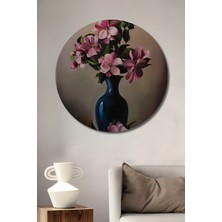 Teona Ahşap Roze Çiçek Buketi Sulu Boya Görünümlü Dekoratif Ahşap Tablo Yuvarlak Duvar Tablosu