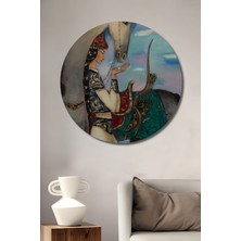 Teona Ahşap Türk Amazon Kraliçesi Süvari Atı ve Yay Temalı Yağlı Boya Görünümlü Ahşap Dekoratif Tablo Yuvarlak Duvar Tablosu