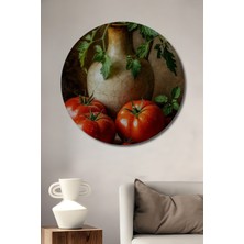 Teona Ahşap Canlı Domates Bahçesi Yağlı Boya Görünümlü Ahşap Dekoratif Tablo Yuvarlak Duvar Tablosu