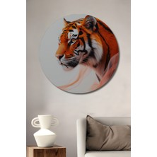 Teona Ahşap Aslan Kaplan Yağlı Boya Görünümlü Modern Sanat Ahşap Dekoratif Tablo Yuvarlak Duvar Tablosu