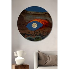 Teona Ahşap Ay Işığı Vadi Manzarası Yağlı Boya Görünümlü Ahşap Dekoratif Tablo Yuvarlak Duvar Tablosu