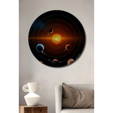 Teona Ahşap Muhteşem Güneş Sistemi Yağlı Boya Görünümlü Ahşap Dekoratif Tablo Yuvarlak Duvar Tablosu