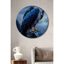 Teona Ahşap Mavi Kartal Görünümlü Yağlı Boya Efektli Ahşap Dekoratif Tablo Yuvarlak Duvar Tablosu
