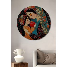 Teona Ahşap Anne ve Çocuk Nar Tabağı Sulu Boya Görünümlü Ahşap Dekoratif Tablo Yuvarlak Duvar Tablosu