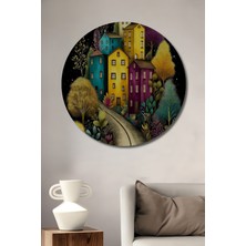Teona Ahşap Renkli Masal Kasabası Ahşap Dekoratif Tablo Yuvarlak Duvar Tablosu