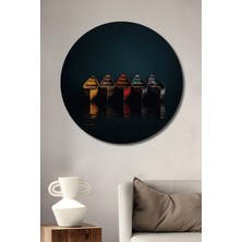 Teona Ahşap Kano Tekne Sırası Yağlı Boya Görünümlü Ahşap Dekoratif Tablo Yuvarlak Duvar Tablosu