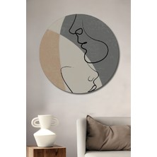 Teona Ahşap Tek Çizgi Iki Yüz Soyut Sanat Ahşap Dekoratif Tablo Yuvarlak Duvar Tablosu