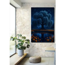 Teona Ahşap Büyülü Ağaç ve Turuncu Çiçek Tarlası Yağlı Boya Görünümlü Dekoratif Ahşap Ev,antre,salon Tablo