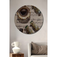 Teona Ahşap Kahve ve Şekerlemeli Klasik Müzik Yağlı Boya Görünümlü Ahşap Dekoratif Tablo Yuvarlak Duvar Tablosu