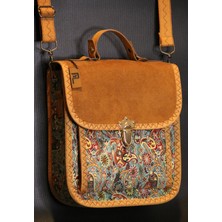 Pujiva Büyük Boy-Etnik Tarz Desenli, Çok Cebli, Fermuarlı, Kilitli, Terme Desenli, El ve Omuz Askılı Çanta