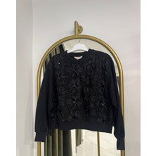 Loco Loco Kız Çocuk 7916  Önü Çiçek Tül 2 Iplik Sweat