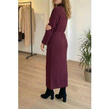 Niche Thread Volanlı Triko Tesettür Elbise - Bordo