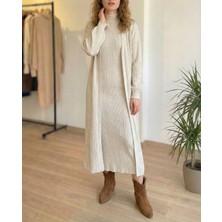 Niche Thread Fitili Triko Tesettür Hırkalı Takım - Taş