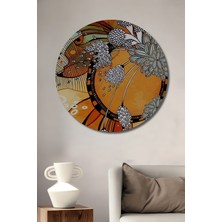 Teona Ahşap Soyut Çiçek Desenli Yağlı Boya Görünümlü Ahşap Dekoratif Tablo Yuvarlak Duvar Tablosu