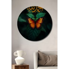 Teona Ahşap Altın Hat Sanatıyla Kelebek Buluşması Ahşap Tablo Yuvarlak Duvar Tablosu