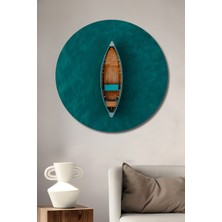 Teona Ahşap Ahşap Üzerine Baskı Kayık Manzara Sulu Boya Görünümlü Dekoratif Tablo Yuvarlak Duvar Tablosu