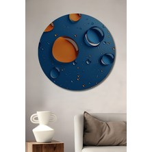 Teona Ahşap Mavı Turuncu Damlalar Yağlı Boya Görünümlü Dekoratif Ahşap Tablo Yuvarlak Duvar Tablosu