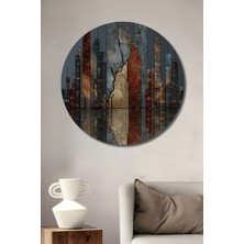 Teona Ahşap Metalik Dokulu Soyut Şehir Tablosu Ahşap Dekoratif  Yuvarlak Duvar Tablosu