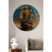 Teona Ahşap Görkemli Yelkenli Ahşap Dekoratif Tablo Yuvarlak Duvar Tablosu