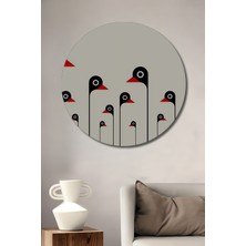 Teona Ahşap Modern Siyah Kuğu Baskı Sanat Ahşap Dekoratif Tablo Yuvarlak Duvar Tablosu