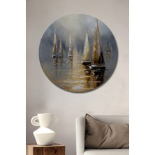 Teona Ahşap Altın Yelkenler Yağlı Boya Görünümlü Ahşap Dekoratif Tablo Yuvarlak Duvar Tablosu