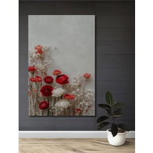 Teona Ahşap Kırmızı Beyaz Güller Sulu Boya Görünümlü Ahşap Dekoratif Ev,antre,ofis,mutfak,yatak Odası Tablo