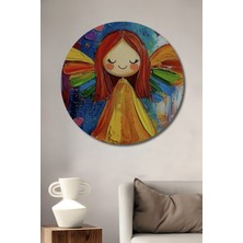 Teona Ahşap Renklerin Dansı Melek Tablosu Yağlı Boya Görünümlü Dekoratif Ahşap Tablo Yuvarlak Duvar Tablosu