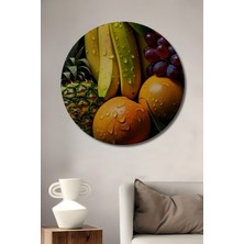 Teona Ahşap Yağlı Boya Görünümlü Canlı Meyve Suları Ahşap Dekoratif Tablo Yuvarlak Duvar Tablosu