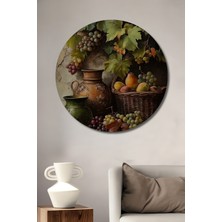 Teona Ahşap Zarif Salkımlar ve Meyveler Yağlı Boya Görünümlü Ahşap Dekoratif Tablo Yuvarlak Duvar Tablosu