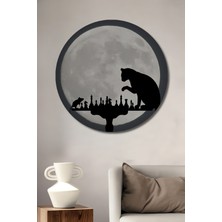 Teona Ahşap Kedi Fare Satranç Silüet Tablo Ahşap Dekoratif Tablo Yuvarlak Duvar Tablosu