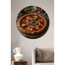 Teona Ahşap Lezzetli Pepperoni Pizza Ahşap Dekoratif Tablo Yuvarlak Duvar Tablosu