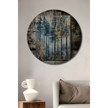 Teona Ahşap Gızemlı Orman Sulu Boya Görünümlü Ahşap Dekoratif Tablo Yuvarlak Duvar Tablosu