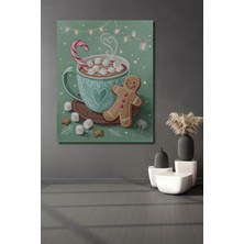 Teona Ahşap Yılbaşı Sıcak Çikolata ve Zencefilli Kurabiye Sulu Boya Görünümlü Ahşap Ev,antre,salon,ofis Tablo