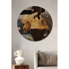 Teona Ahşap Yoğun Kahve Keyfi Yağlı Boya Görünümlü Ahşap Dekoratif Tablo Yuvarlak Duvar Tablosu