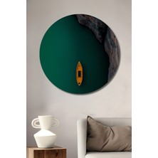 Teona Ahşap Sarı Sandal Yeşil Sularla Modern Sanat Dekoratif Ahşap Tablo Yuvarlak Duvar Tablosu