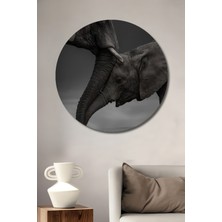 Teona Ahşap Sevgi Dolu Filler Siyah Beyaz Tablo Yuvarlak Duvar Tablosu