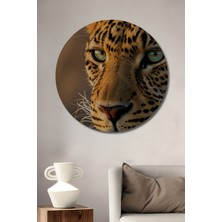 Teona Ahşap Büyüleyici Leopar Gözleri Yağlı Boya Görünümlü Ahşap Dekoratif Tablo Yuvarlak Duvar Tablosu