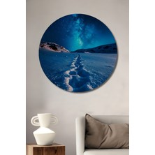 Teona Ahşap Işıltılı Kış Gecesi Ay Desenli Ahşap Dekoratif Tablo Yuvarlak Duvar Tablosu