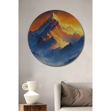 Teona Ahşap Gün Batımı Zirve Yağlı Boya Görünümlü Dekoratif Ahşap Tablo Yuvarlak Duvar Tablosu