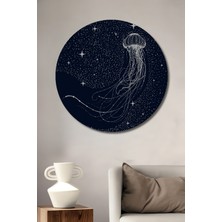 Teona Ahşap Deniz Yıldızı Kozmik Dansı Kara Kalem Görünümlü Dekoratif Ahşap Tablo Yuvarlak Duvar Tablosu