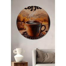 Teona Ahşap Kolombiya Kahvesi Sulu Boya Görünümlü Sanat Tablo Yuvarlak Duvar Tablosu