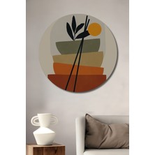 Teona Ahşap Minimalist Geometrik Soyut Sanat Yağlı Boya Görünümlü Dekoratif Ahşap Tablo Yuvarlak Duvar Tablosu